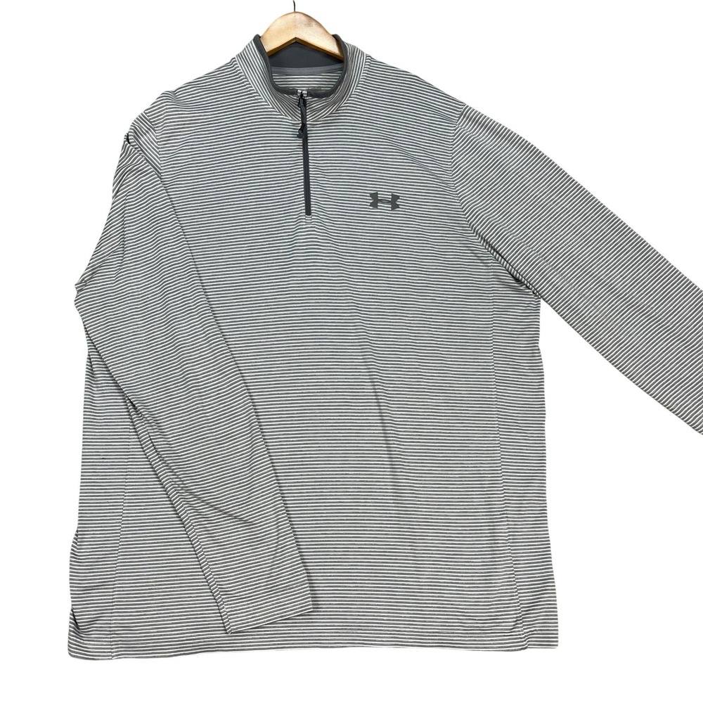 Under Armour Pullover Mens XL Gray White Striped Long Sleeve 1/4 Zip Performance
